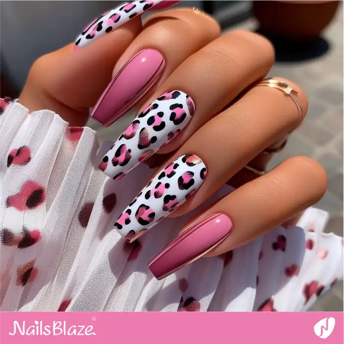 Pink and White Leopard Print Nails | Animal Print Nails - NB4335